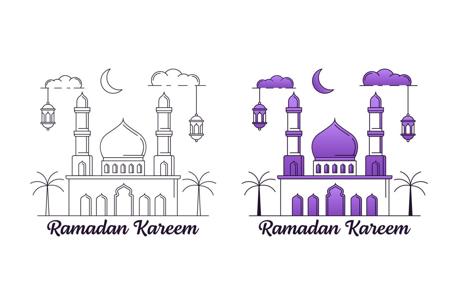 Ramadan kareem vector design illustration monoline or line art style