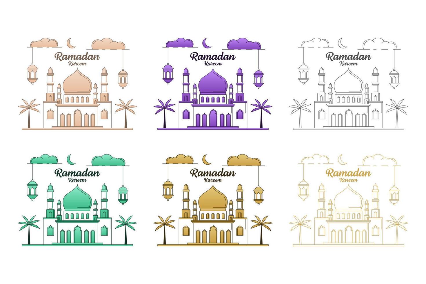 Ramadan kareem vector illustration monoline or line art style design collection