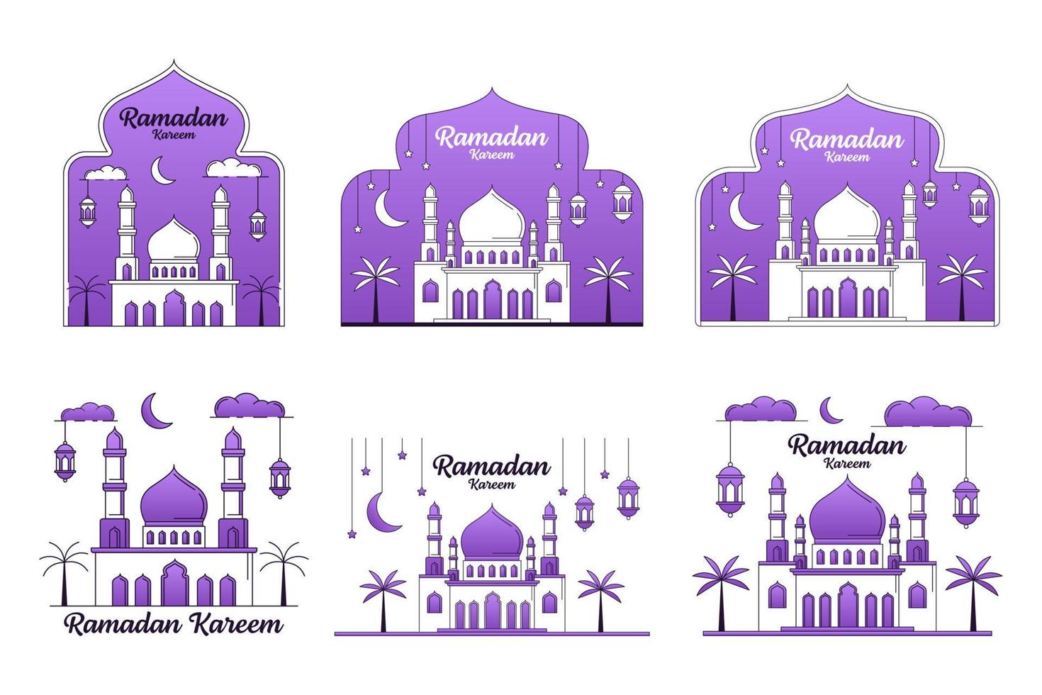 Ramadan kareem vector illustration monoline or line art style design collection