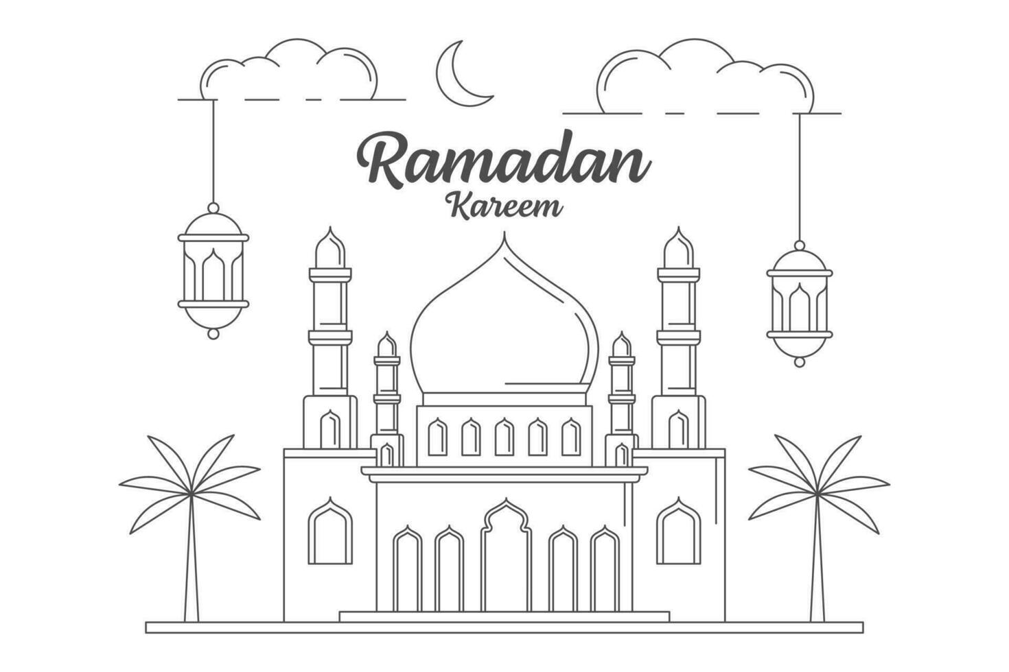 ramadan kareem vector diseño ilustración monoline o estilo de arte de línea