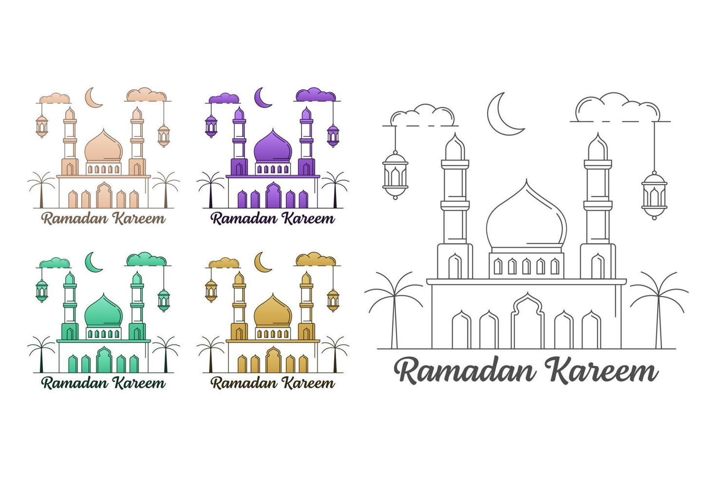 Ramadan kareem vector illustration monoline or line art style design collection
