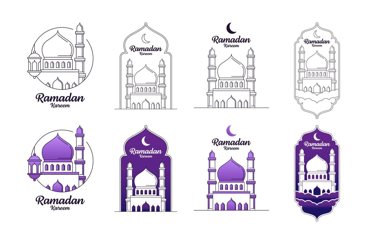 Ramadan kareem vector illustration monoline or line art style design collection