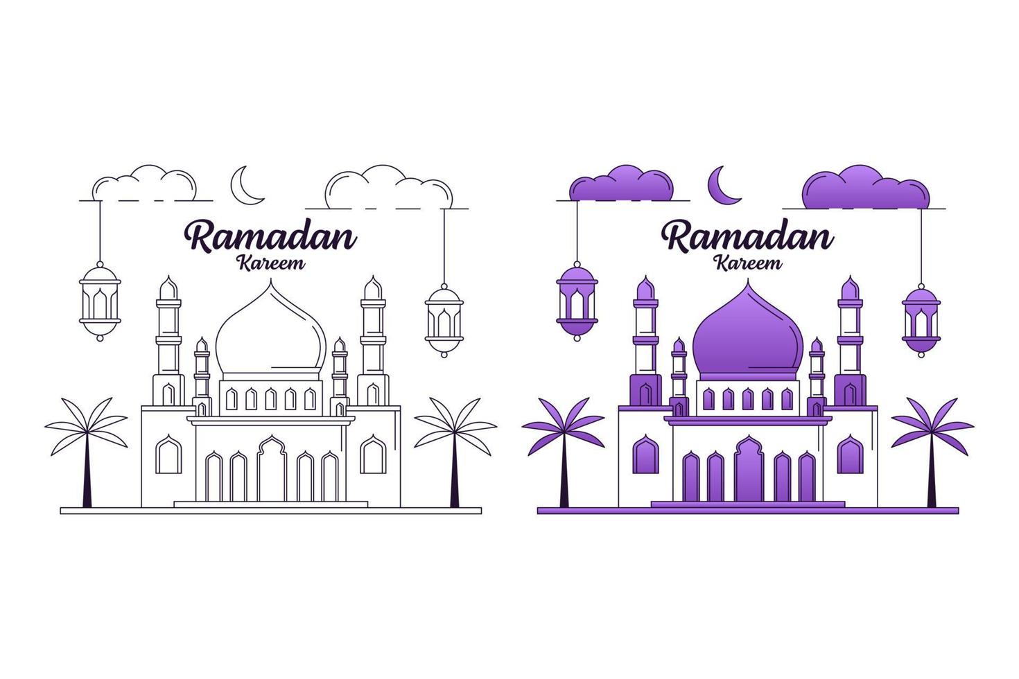 Ramadan kareem vector design illustration monoline or line art style
