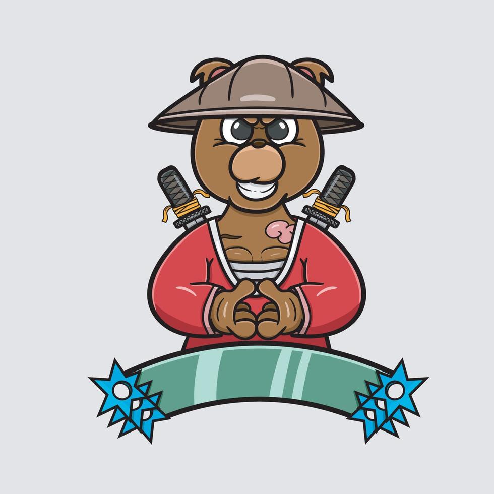 mascota oso ninja logotipo de dibujos animados. vector