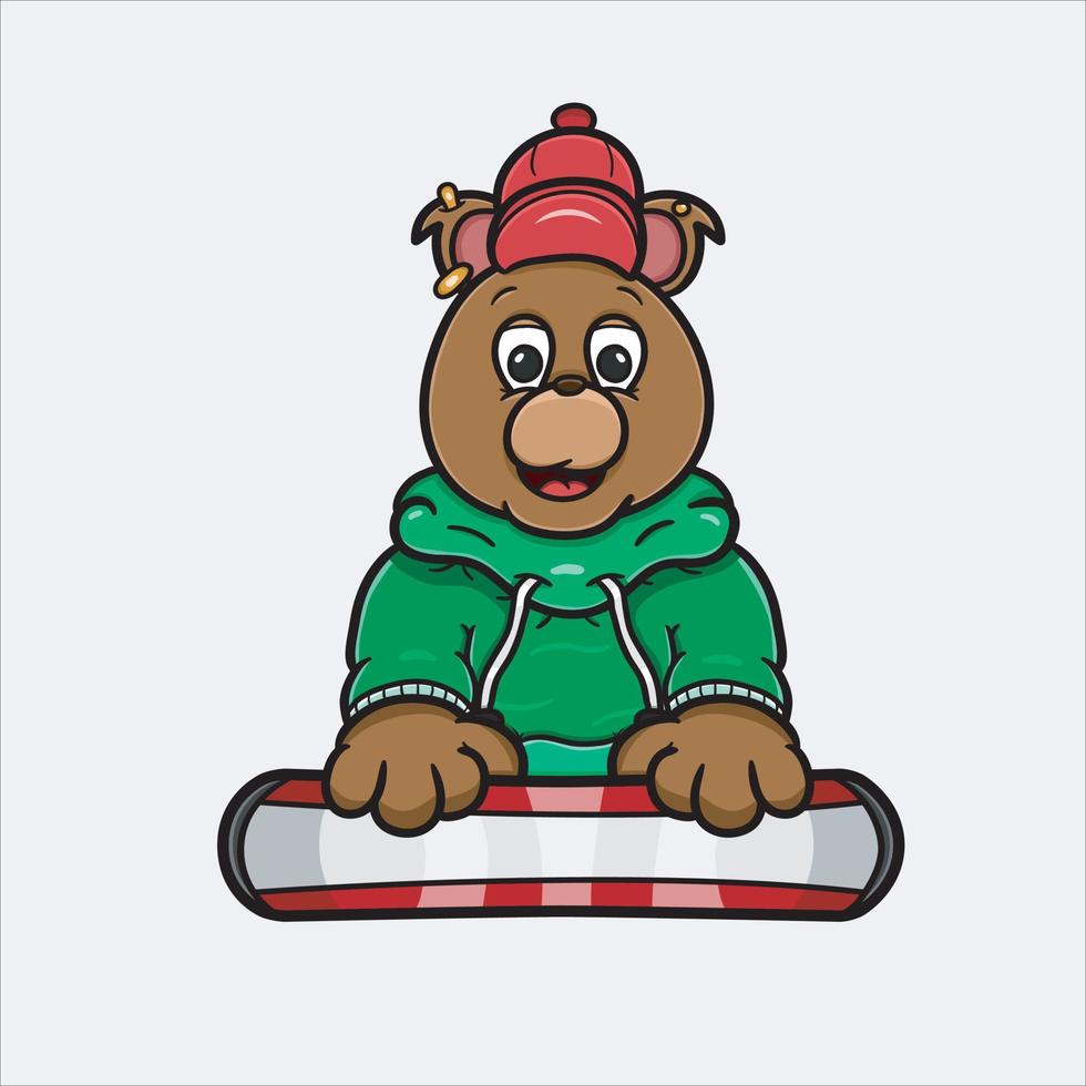 Mascot Bear Skating Ice Logo. vector