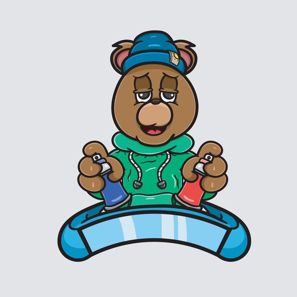 Mascot Bear Graffiti Logo Cartoon With Spray Paint. vector