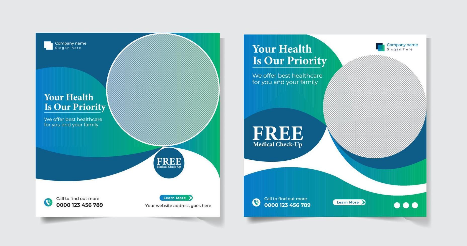 Medical Healthcare Social Media Post Template bundle vector