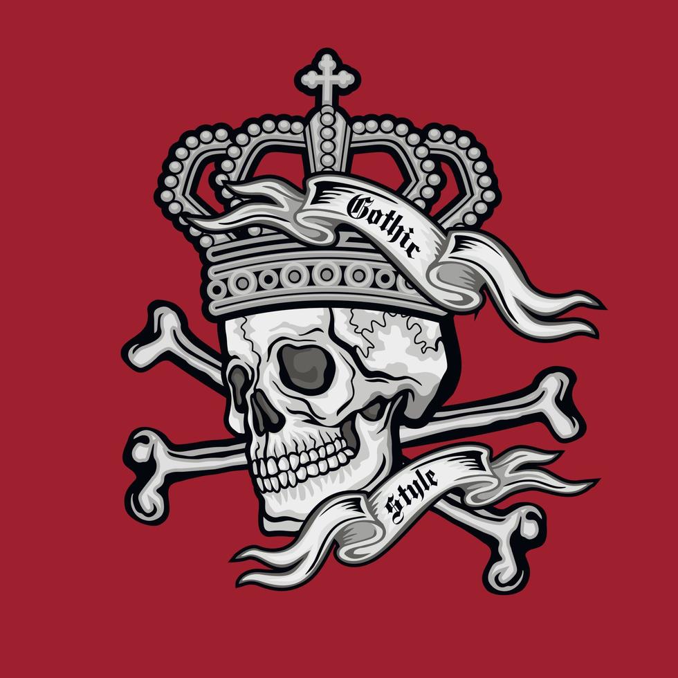 Gothic sign with skull and bones with crown, grunge vintage design t shirts vector