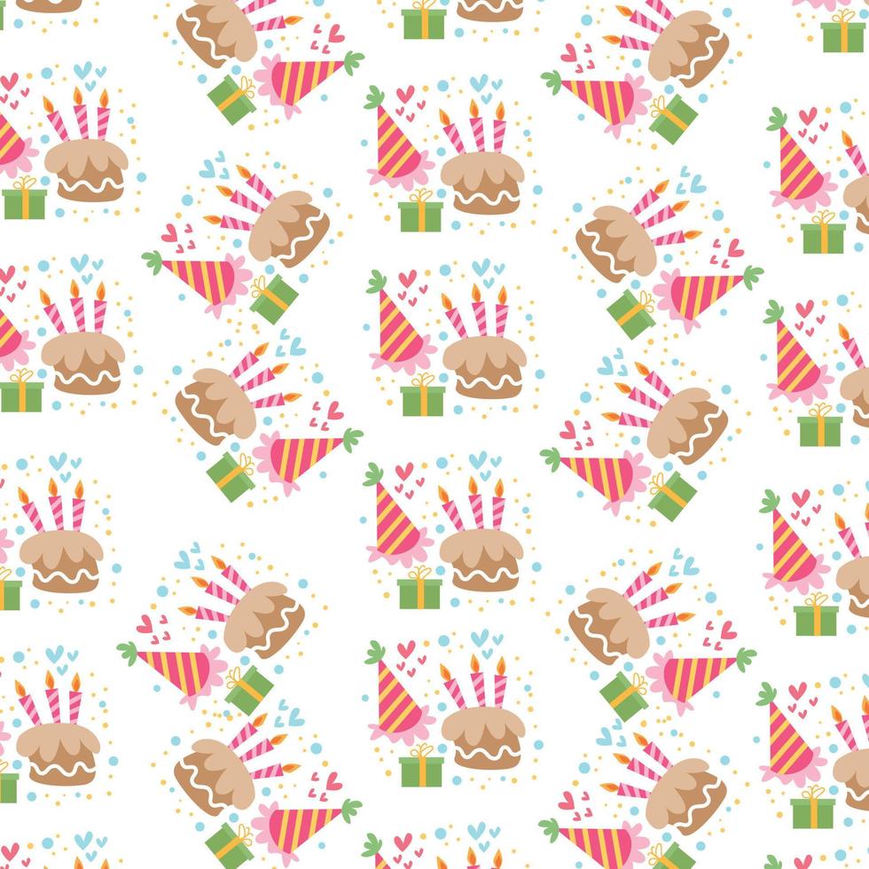 Birthday cake portrait with gifts. pattern For valentine, print, packaging, decoration, wallpaper and design vector