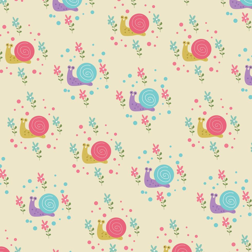 cute colorful snails pattern. Template for ecological fabric design, cover, background, package vector