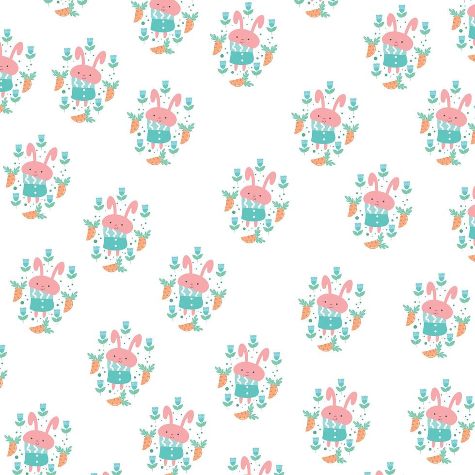 cute bunny with carrots and flowers pattern. vector