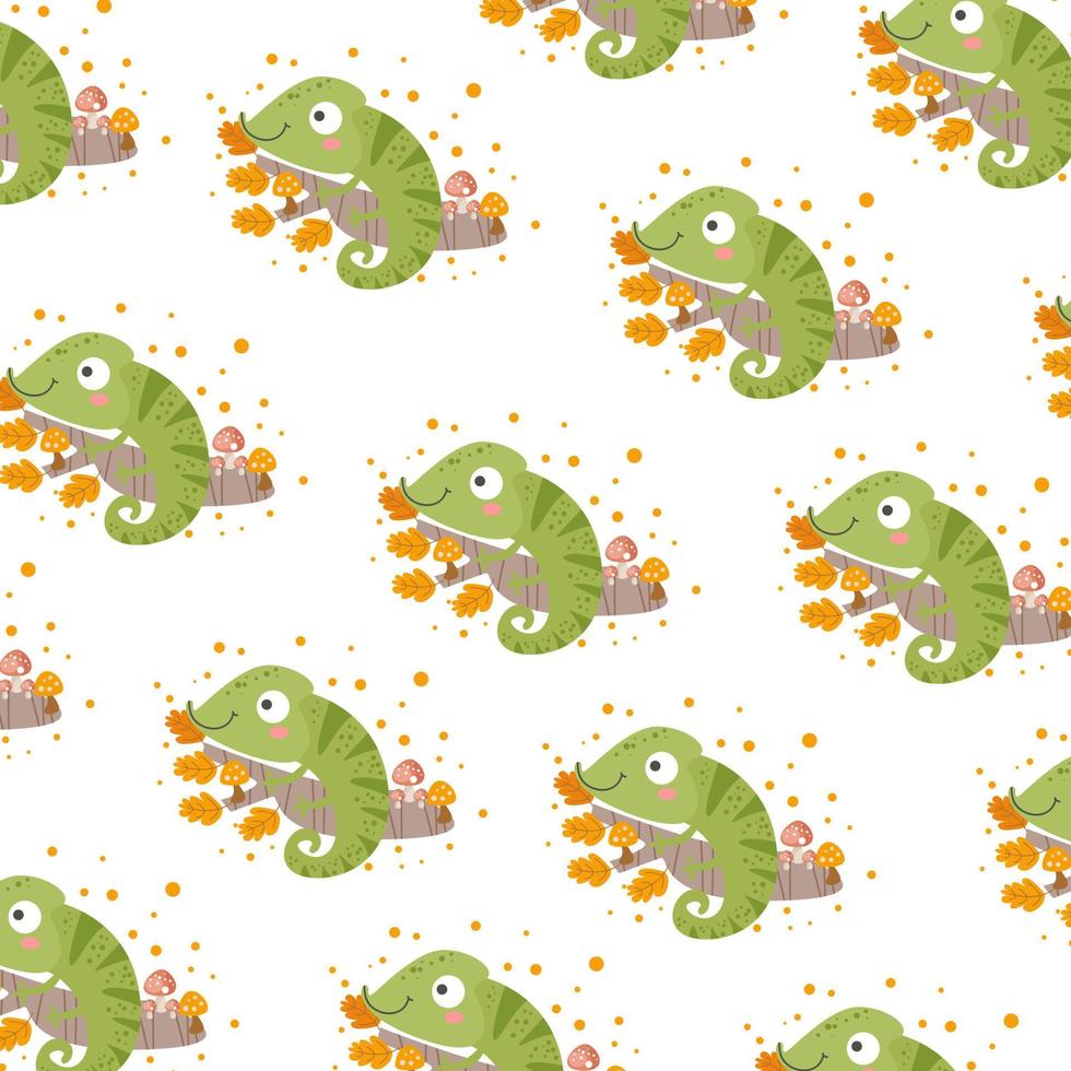 cute repeating simple flat pattern with chameleons in scandinavian style on a white background. Cute baby animals. Pattern for kids with chameleon. vector