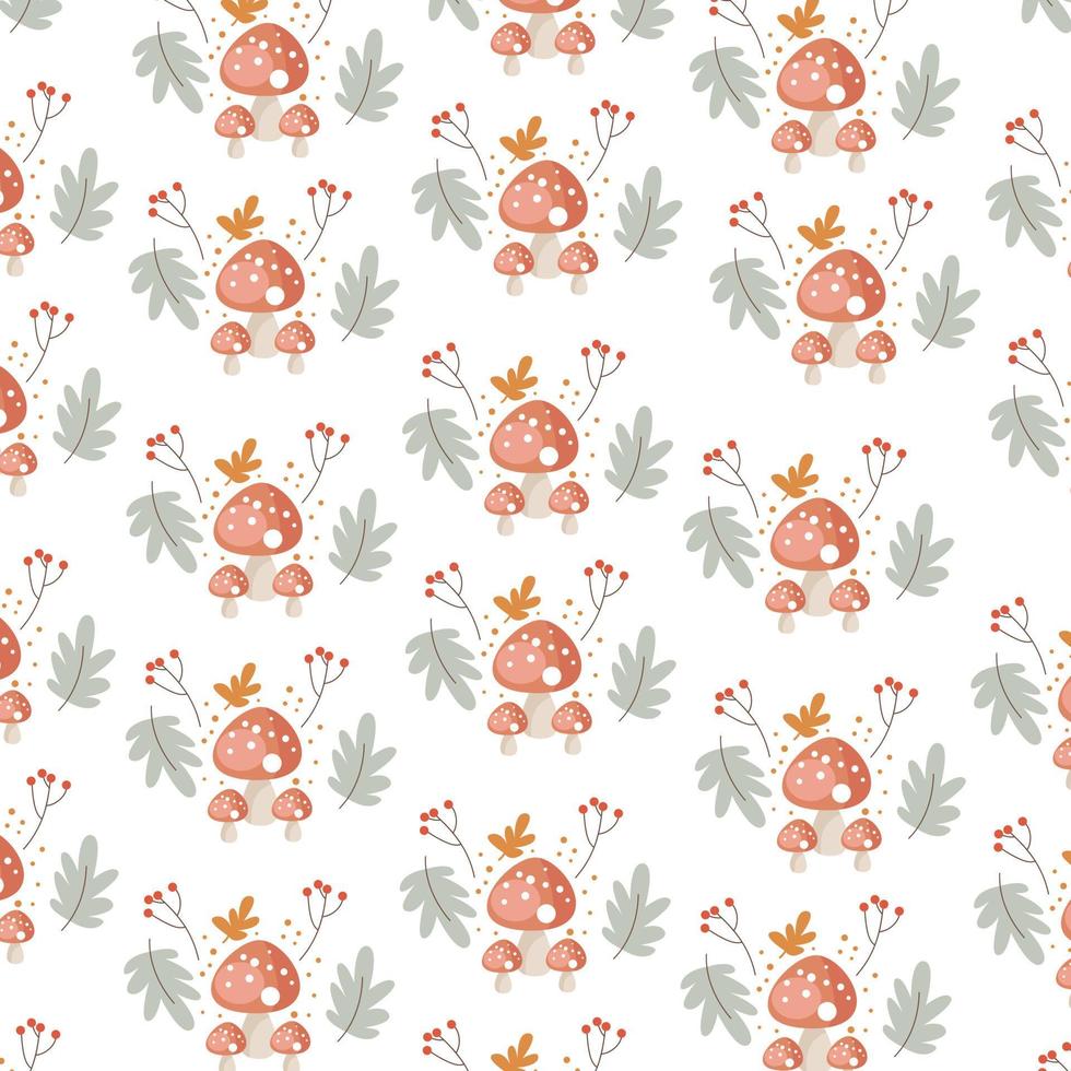 Fly agaric mushrooms and boletus. Background vector pattern