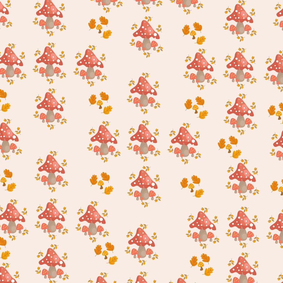 Fly agaric and boletus mushrooms. Design vector pattern