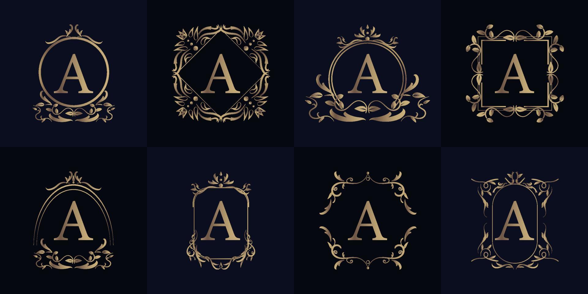 Luxury ornament frame initial A logo set collection. vector