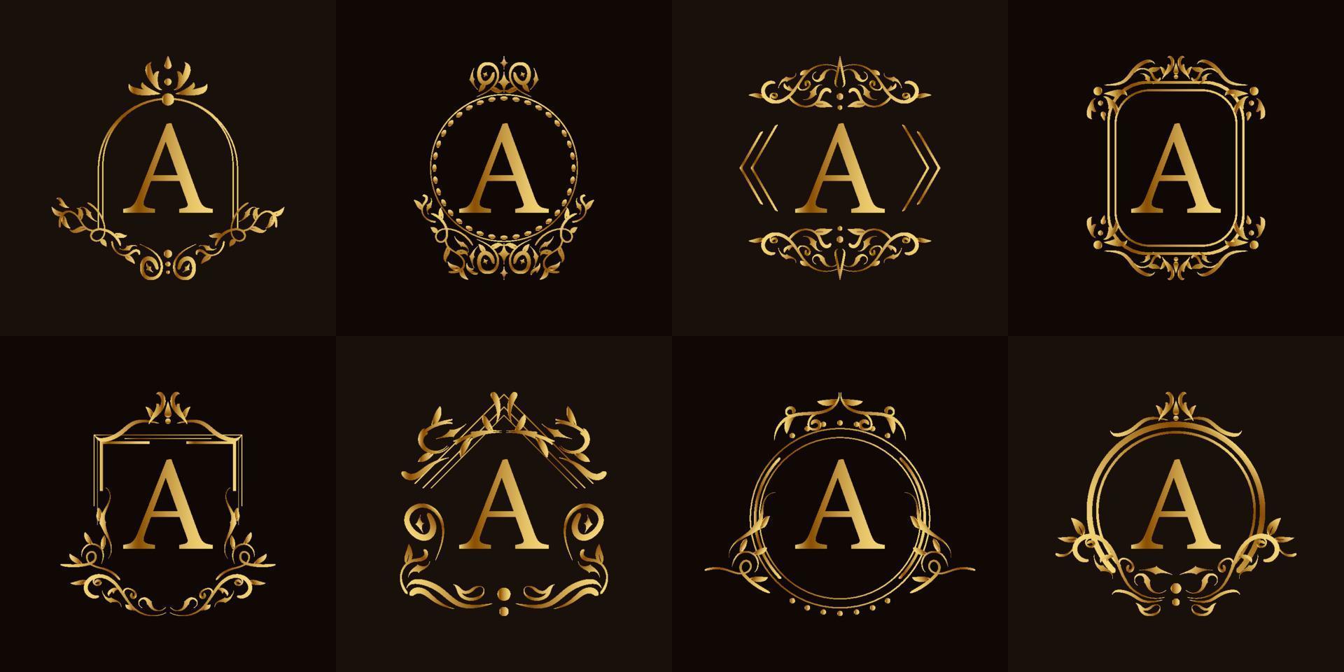 logotipo inicial a con adorno de lujo o marco de flores, colección de conjuntos. vector