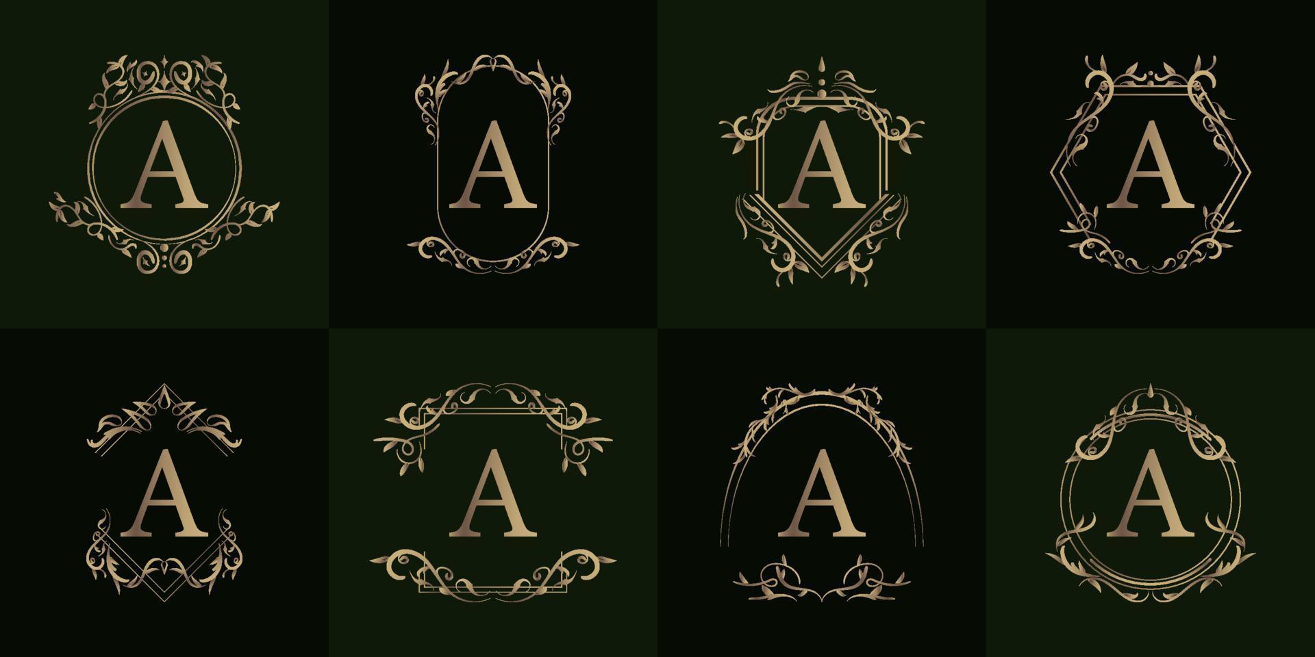 logotipo inicial a con adorno de lujo o marco de flores, colección de conjuntos. vector