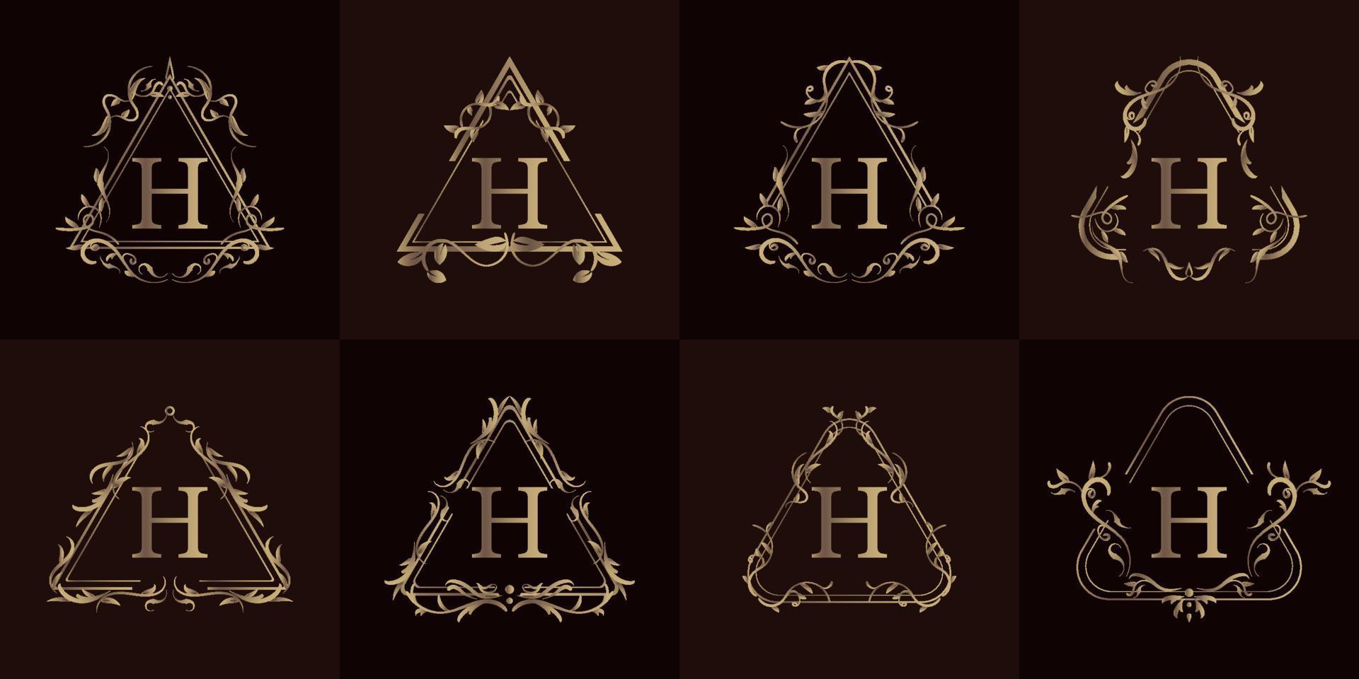 Logo initial H with luxury ornament or flower frame, set collection. vector