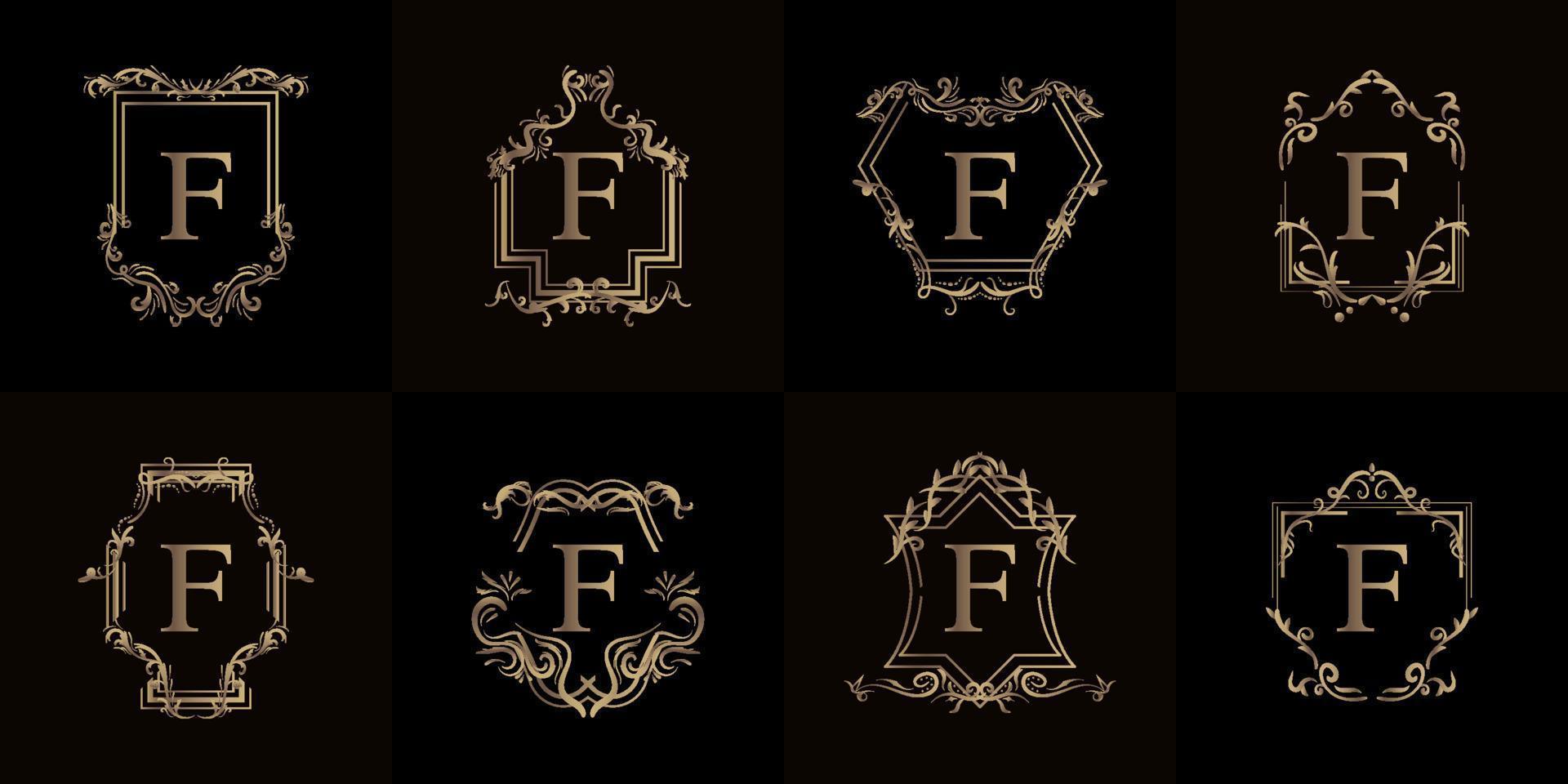 colección de logotipo inicial f con adorno de lujo o marco de flores vector