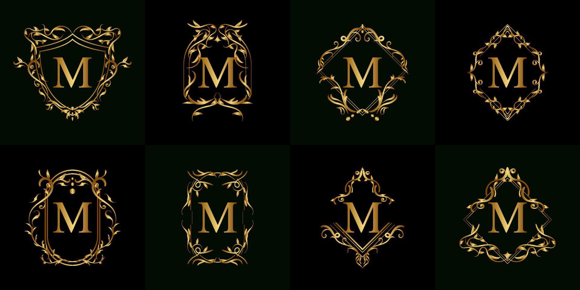 Collection of Logo initial M with luxury ornament or flower frame vector