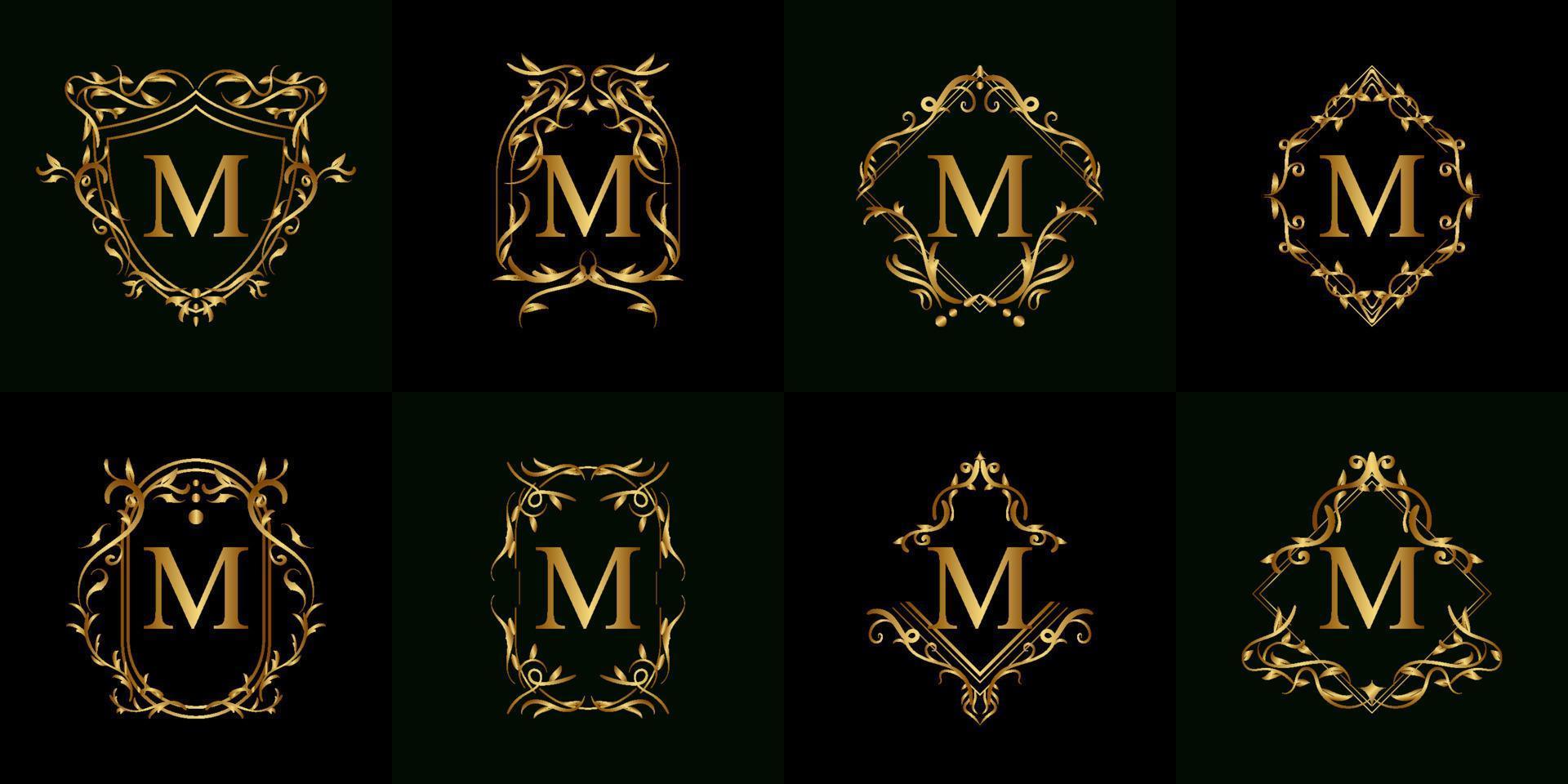 colección de logotipo inicial m con adorno de lujo o marco de flores vector