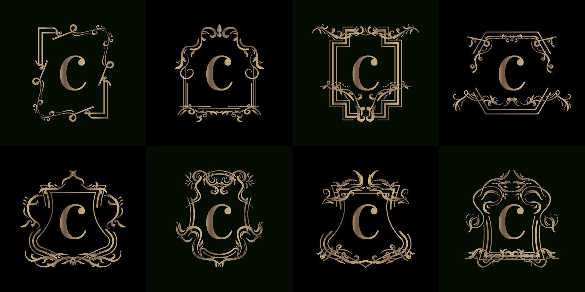 colección de logotipo inicial c con adorno de lujo o marco de flores vector