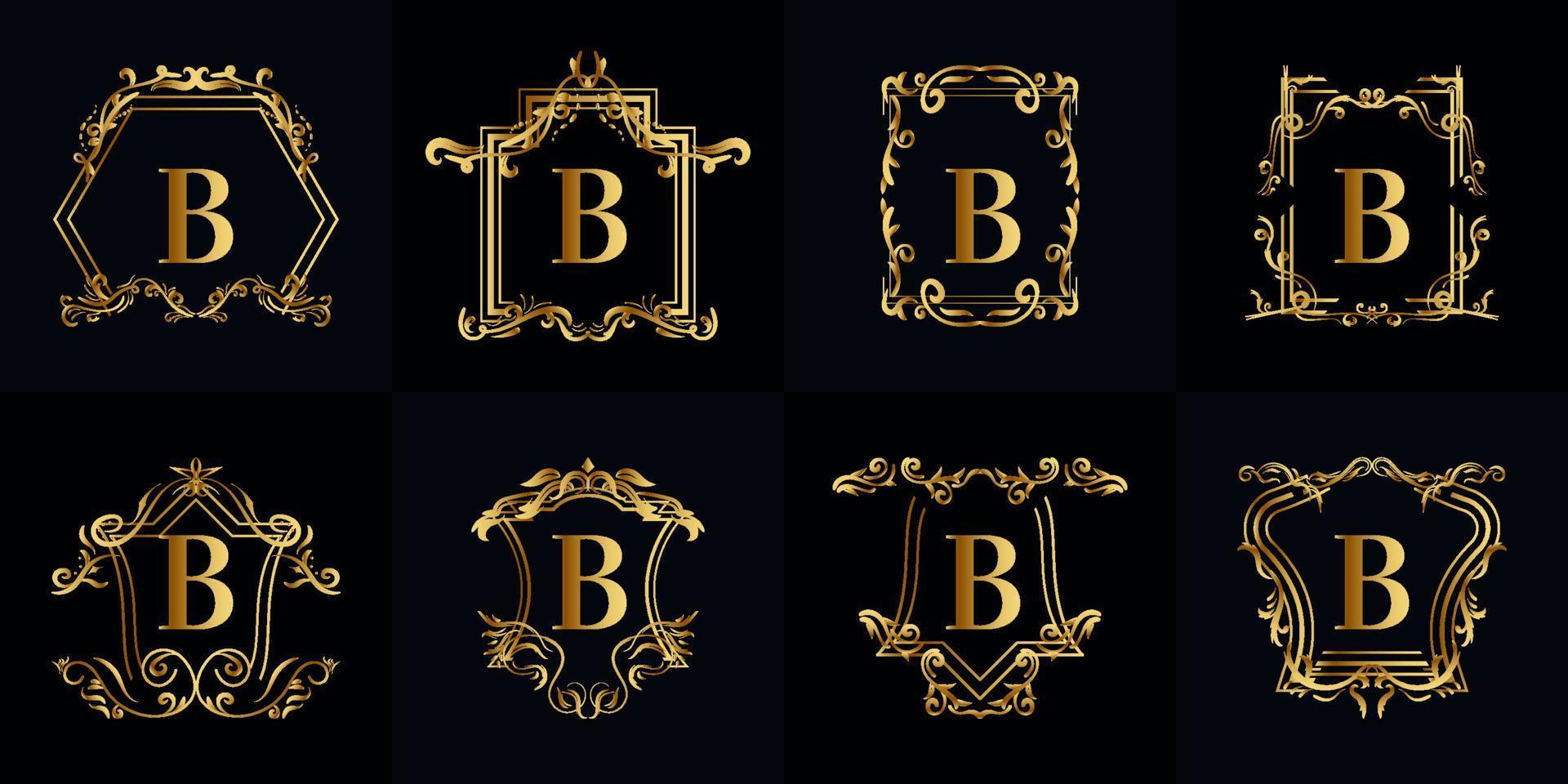 Collection of Logo initial B with luxury ornament or flower frame vector