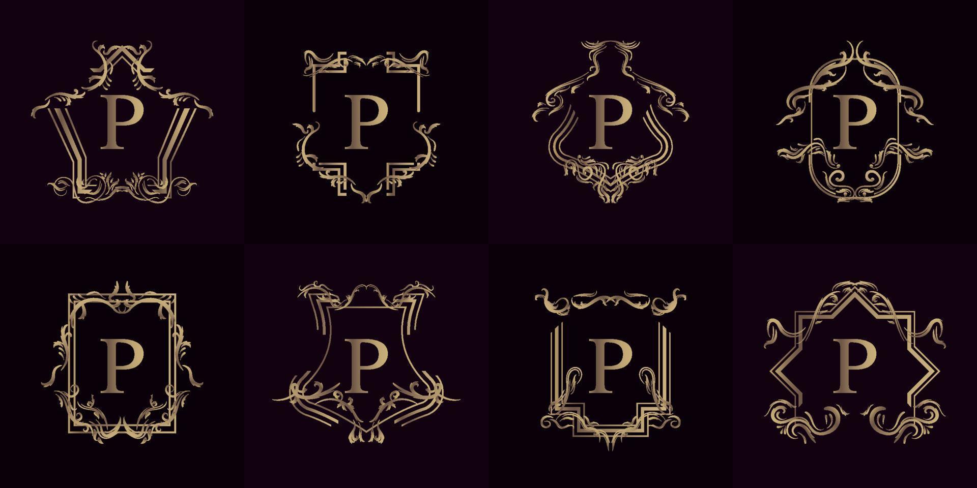 Collection of Logo initial P with luxury ornament or flower frame vector