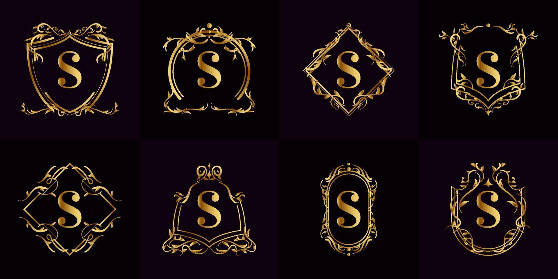 colección de logotipo inicial s con adorno de lujo o marco de flores vector