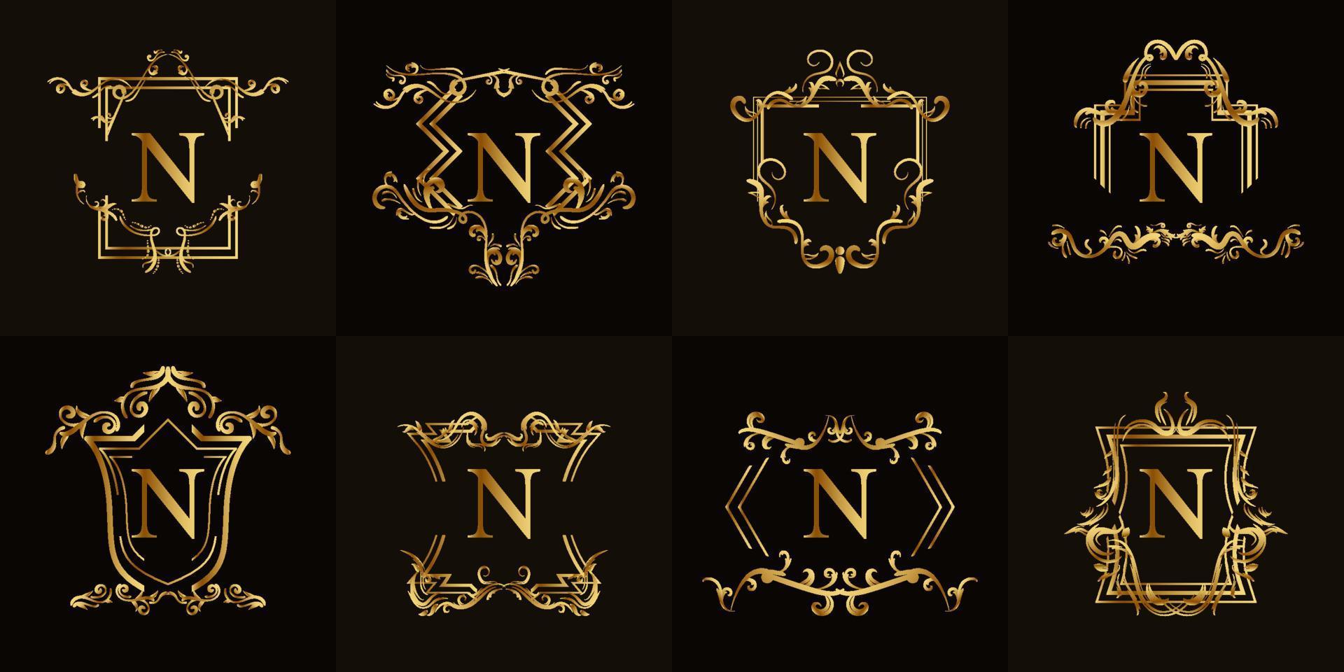 Collection of Logo initial N with luxury ornament or flower frame vector