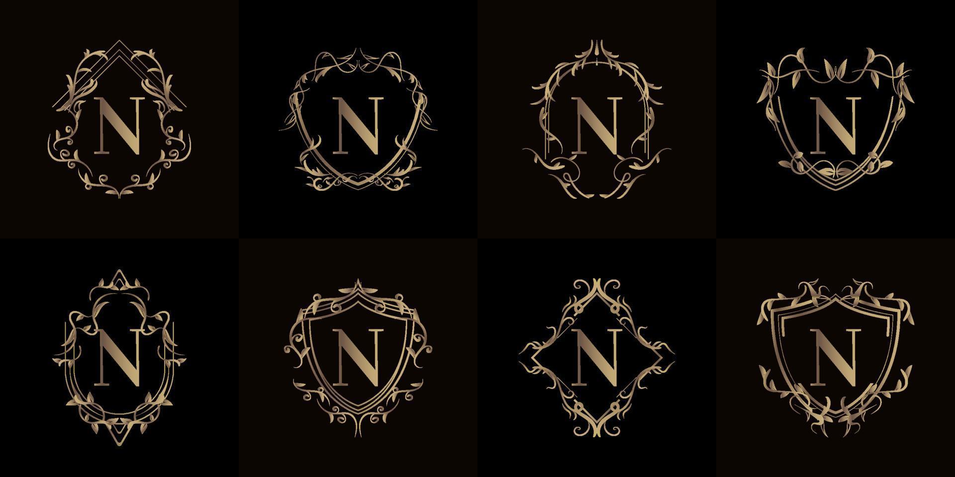 Collection of Logo initial N with luxury ornament or flower frame vector