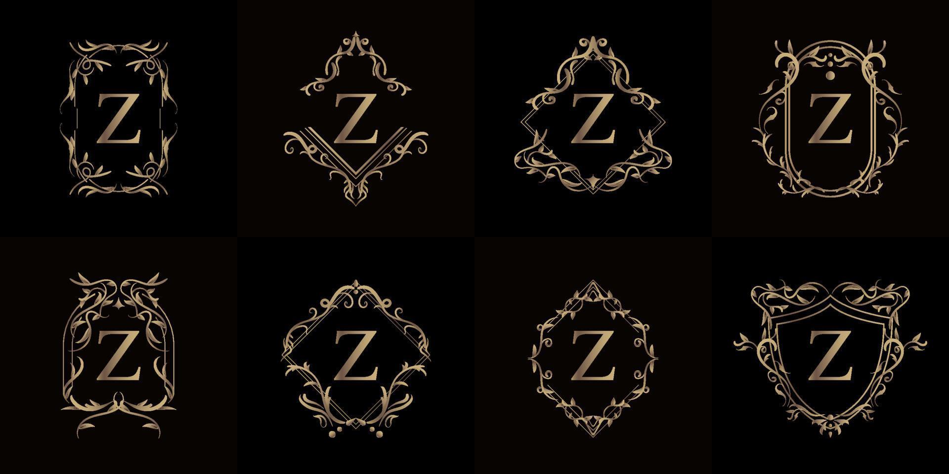 colección de logo inicial z con adorno de lujo o marco de flores vector