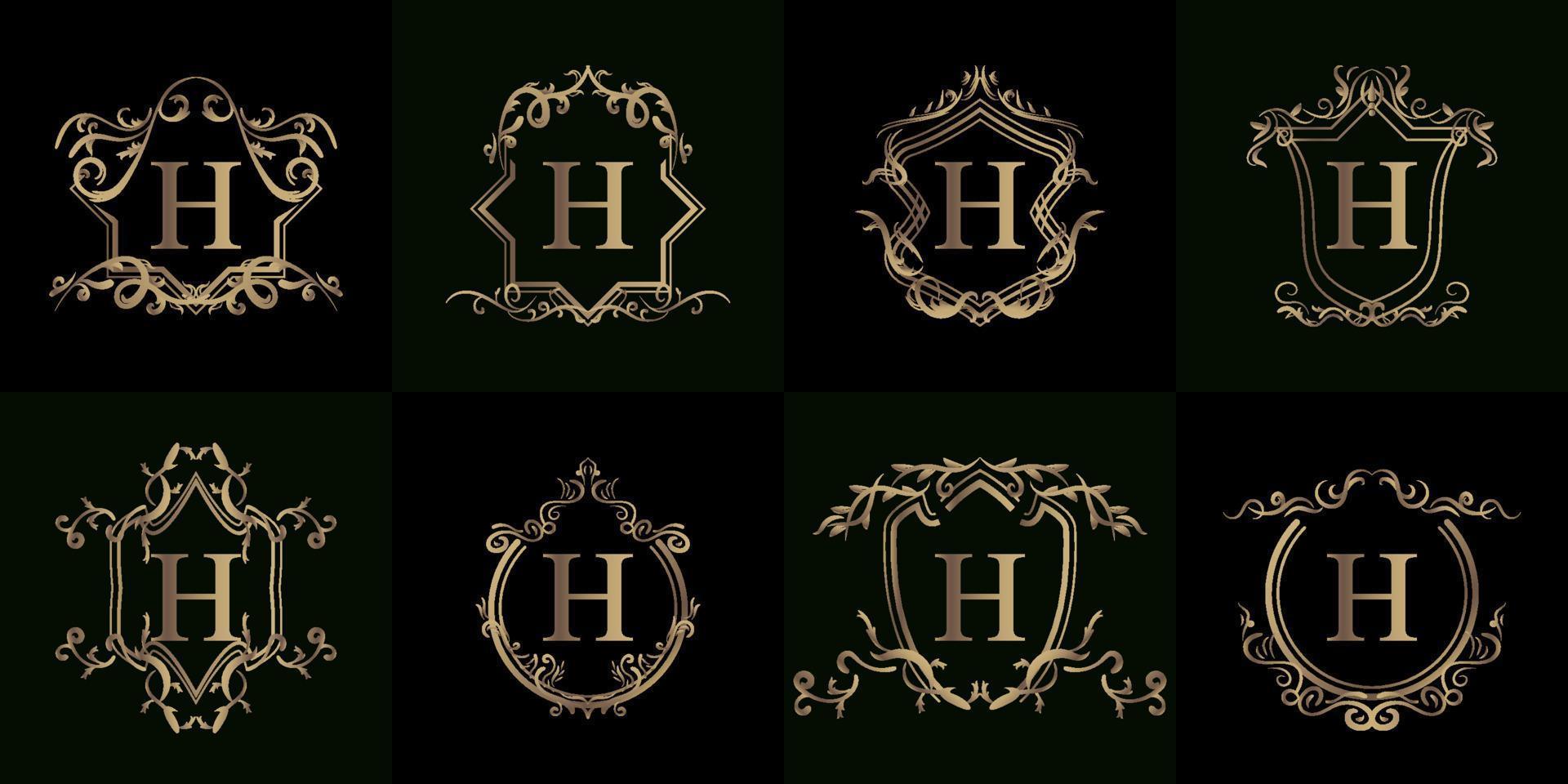 Collection of Logo initial H with luxury ornament or flower frame vector