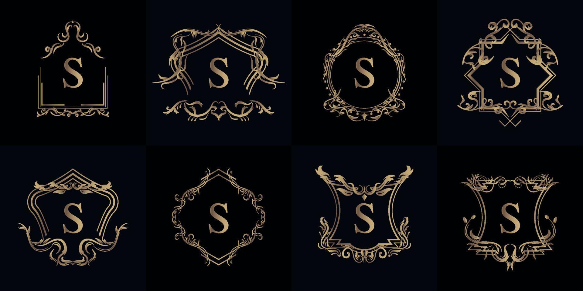 colección de logotipo inicial s con adorno de lujo o marco de flores vector