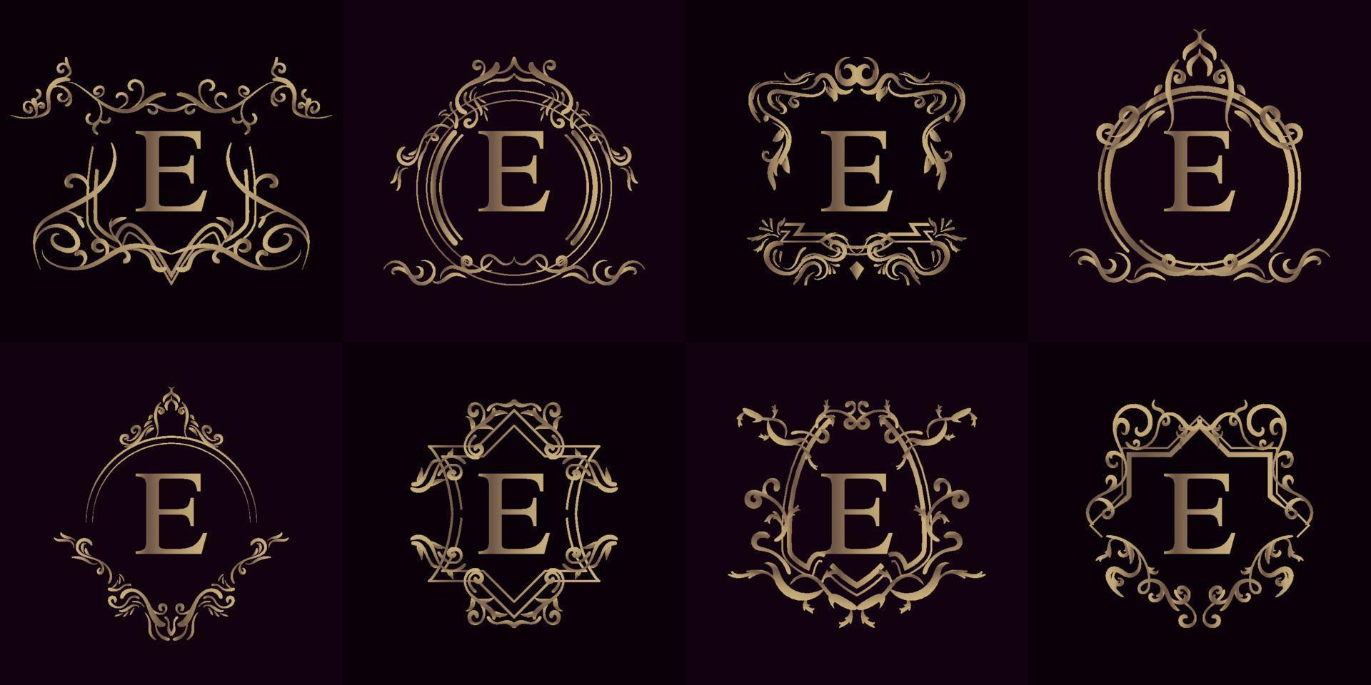 Collection of Logo initial E with luxury ornament or flower frame vector