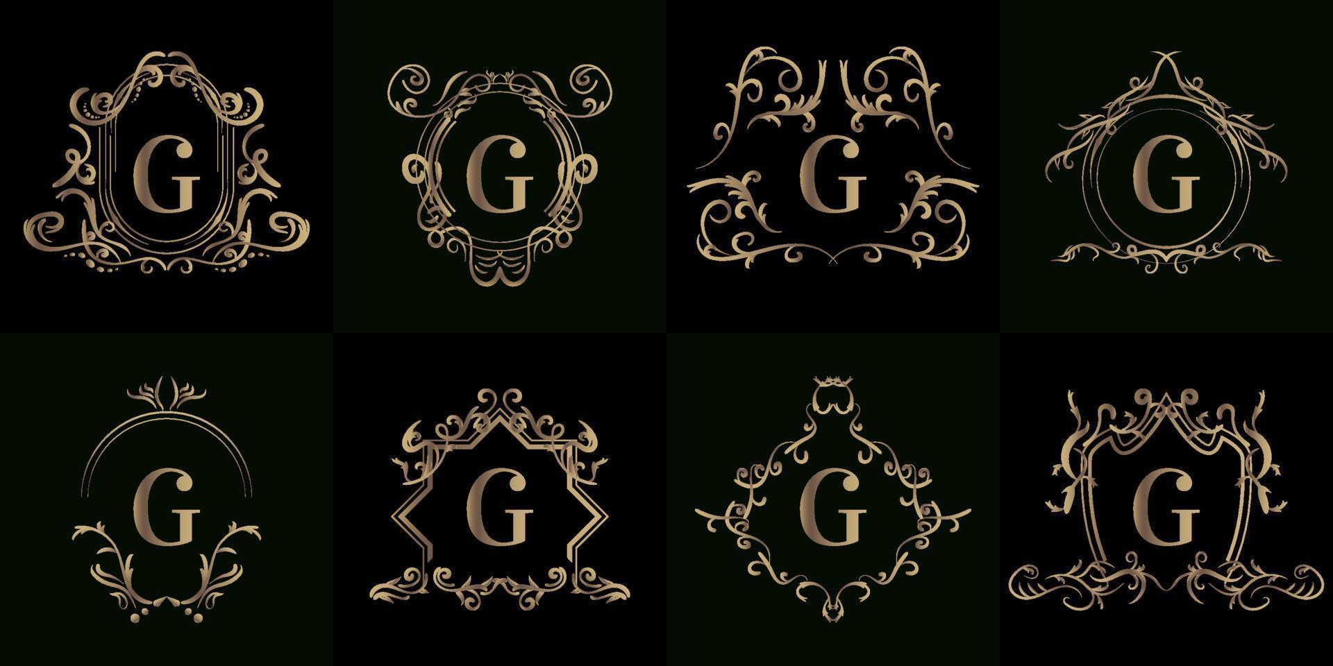 Collection of Logo initial G with luxury ornament or flower frame vector