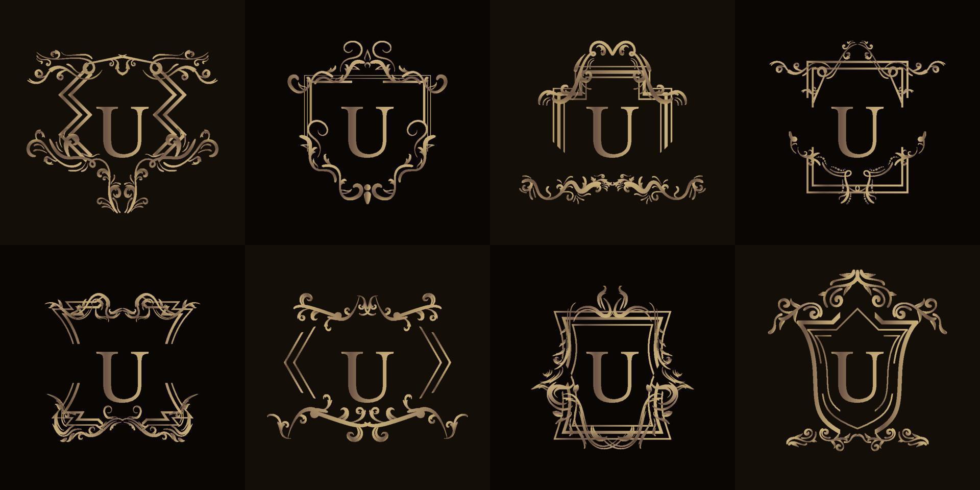 Collection of Logo initial U with luxury ornament or flower frame vector