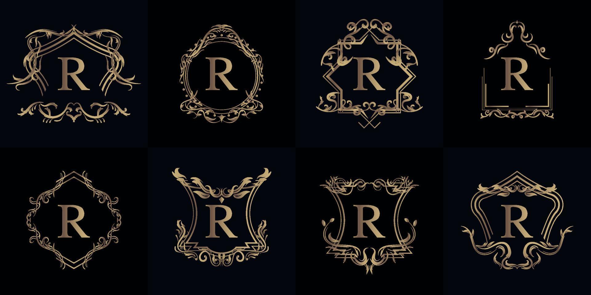 Collection of Logo initial R with luxury ornament or flower frame vector