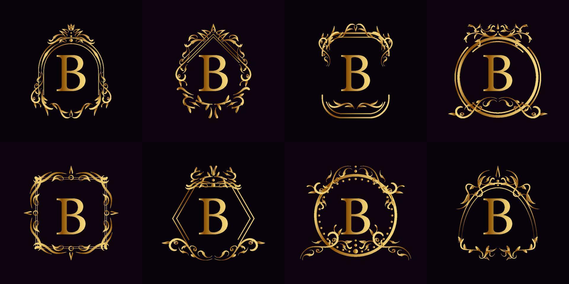 Logo initial B with luxury ornament or flower frame, set collection. vector