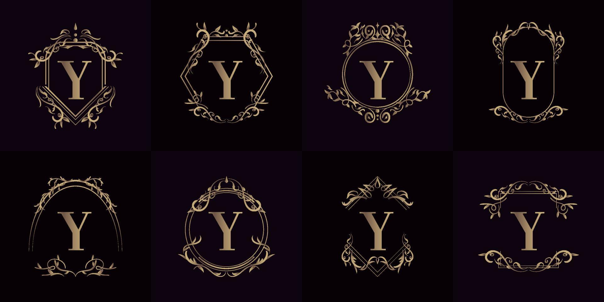 colección de logo inicial y con adorno de lujo o marco de flores vector