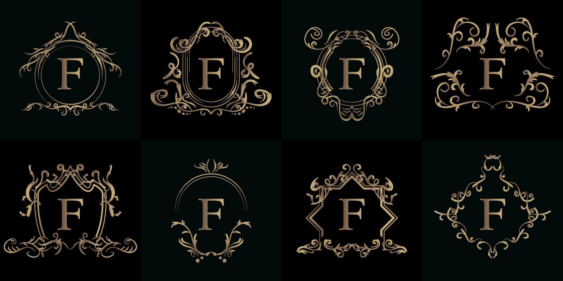 colección de logotipo inicial f con adorno de lujo o marco de flores vector