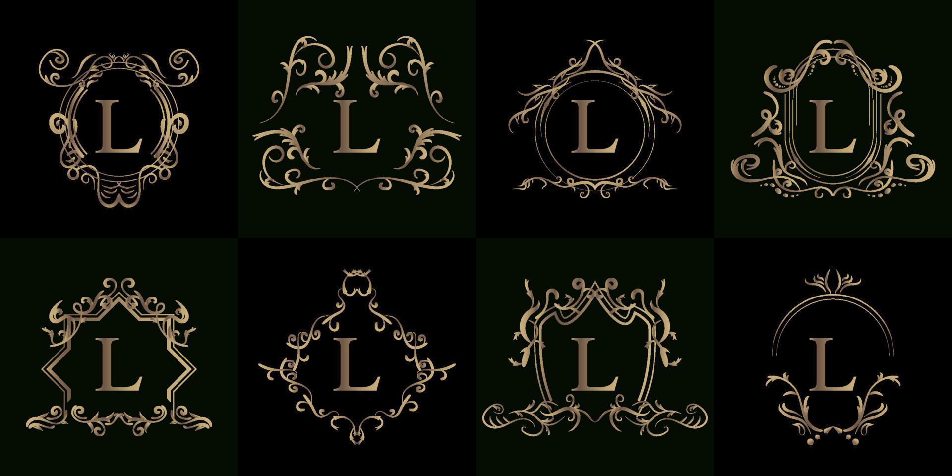 Collection of Logo initial L with luxury ornament or flower frame vector