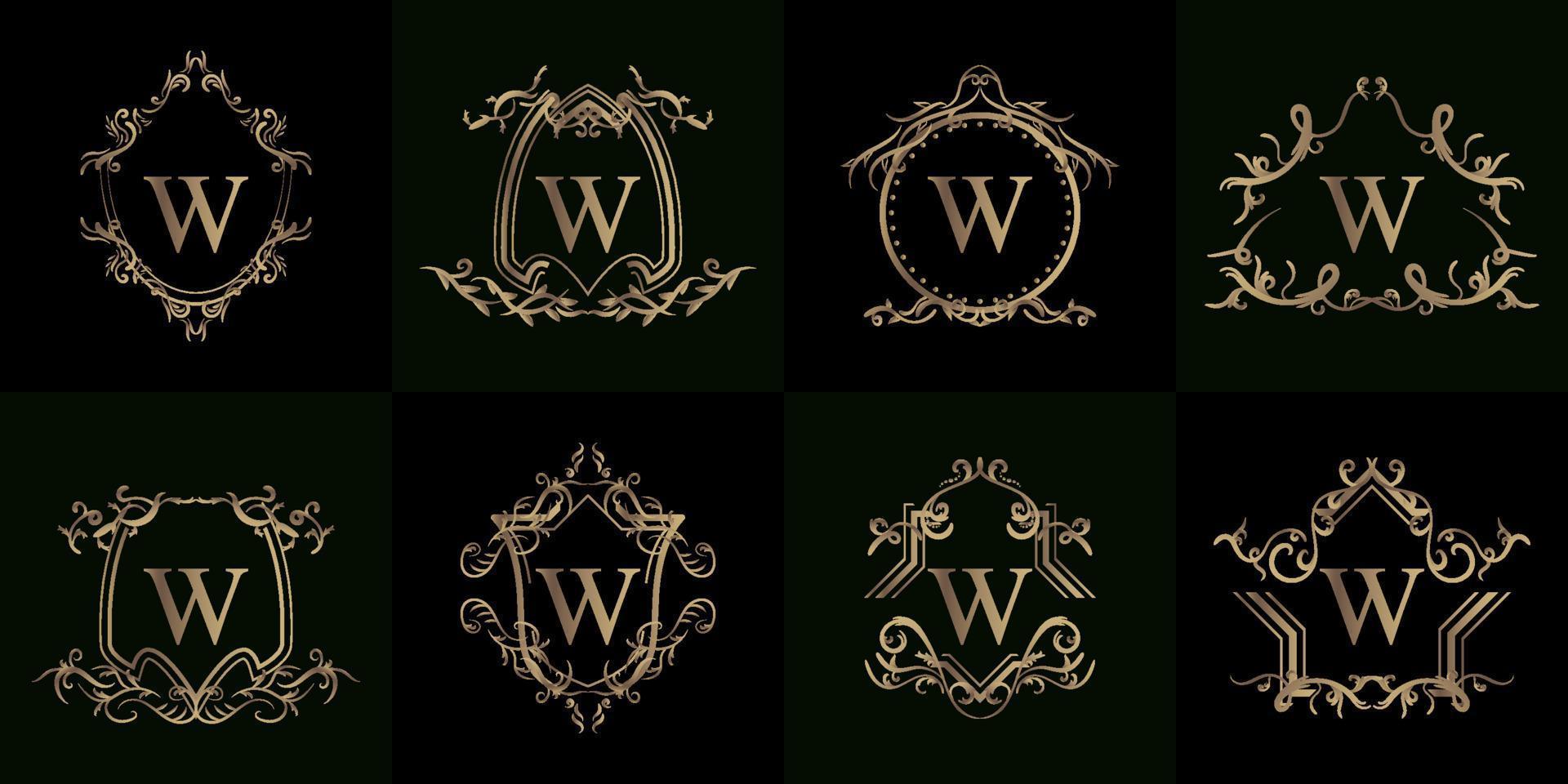Collection of Logo initial W with luxury ornament or flower frame vector