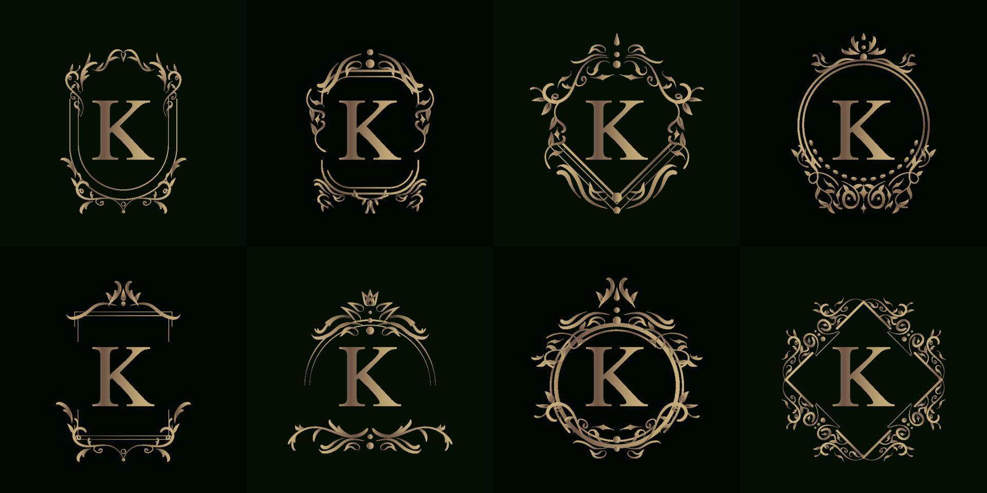 colección de logo inicial k con adorno de lujo o marco de flores vector