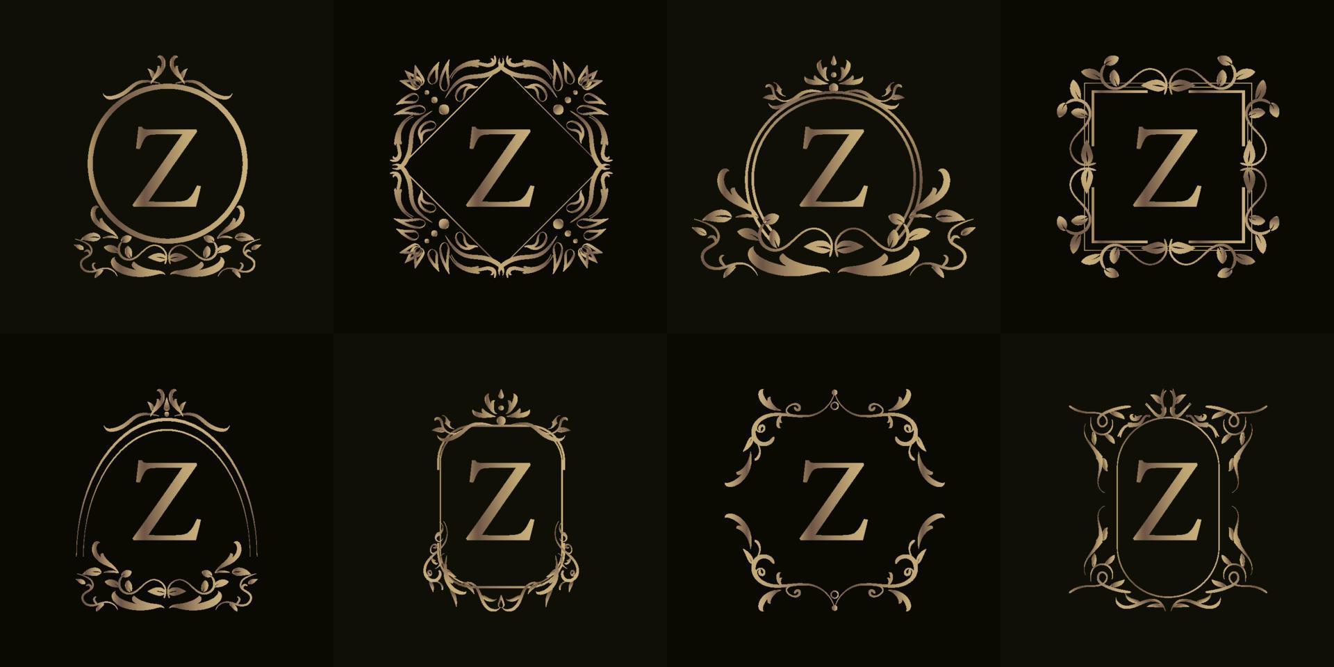 Logo initial Z with luxury ornament or flower frame, set collection. vector