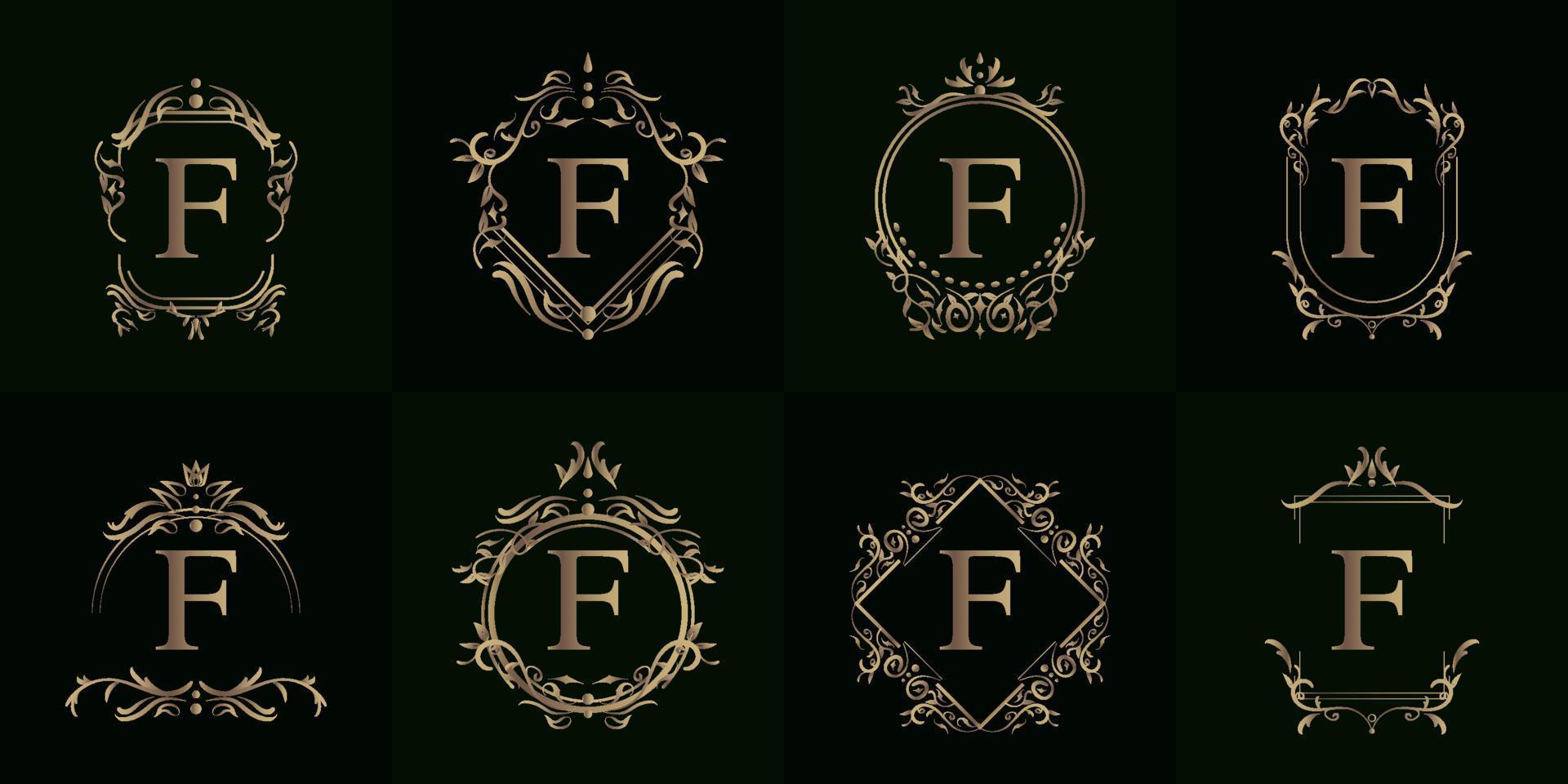 colección de logotipo inicial f con adorno de lujo o marco de flores vector