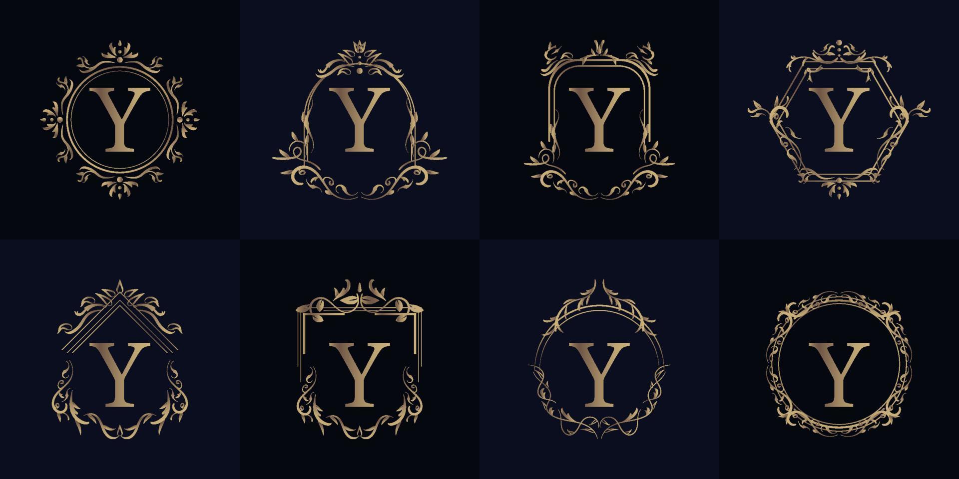 Logo initial Y with luxury ornament or flower frame, set collection. vector