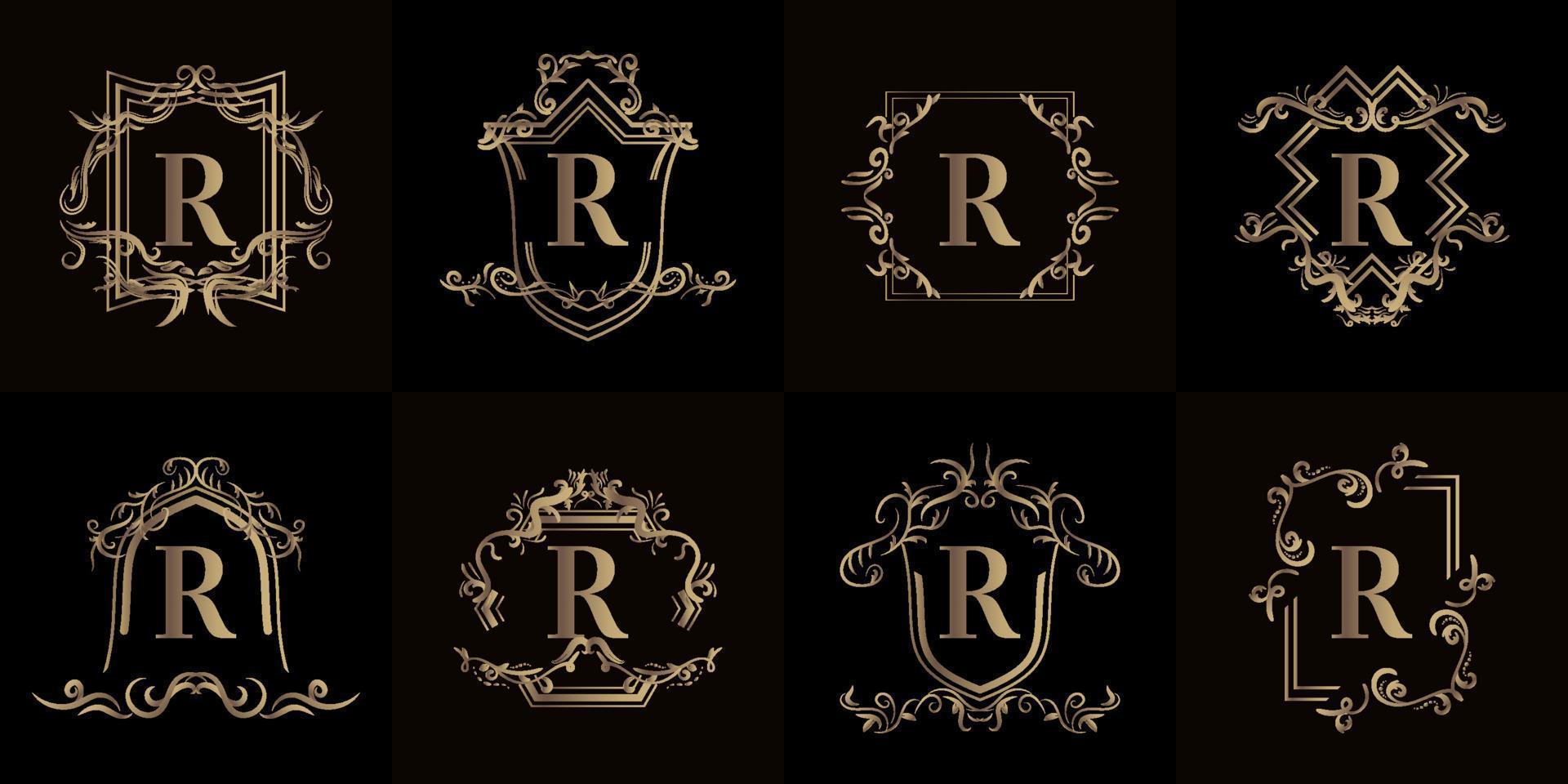 Collection of Logo initial R with luxury ornament or flower frame vector