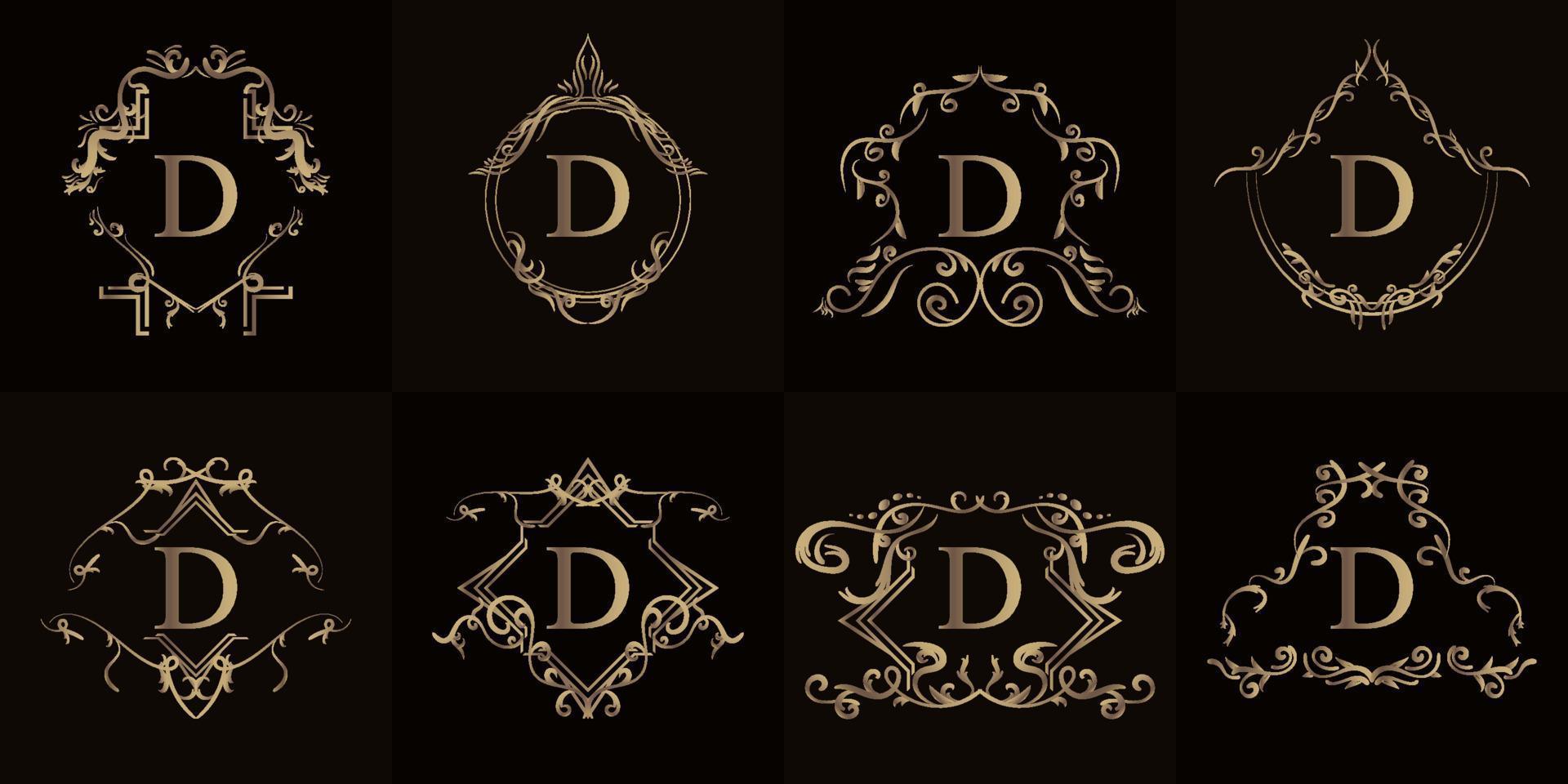colección de logo inicial d con adorno de lujo o marco de flores vector