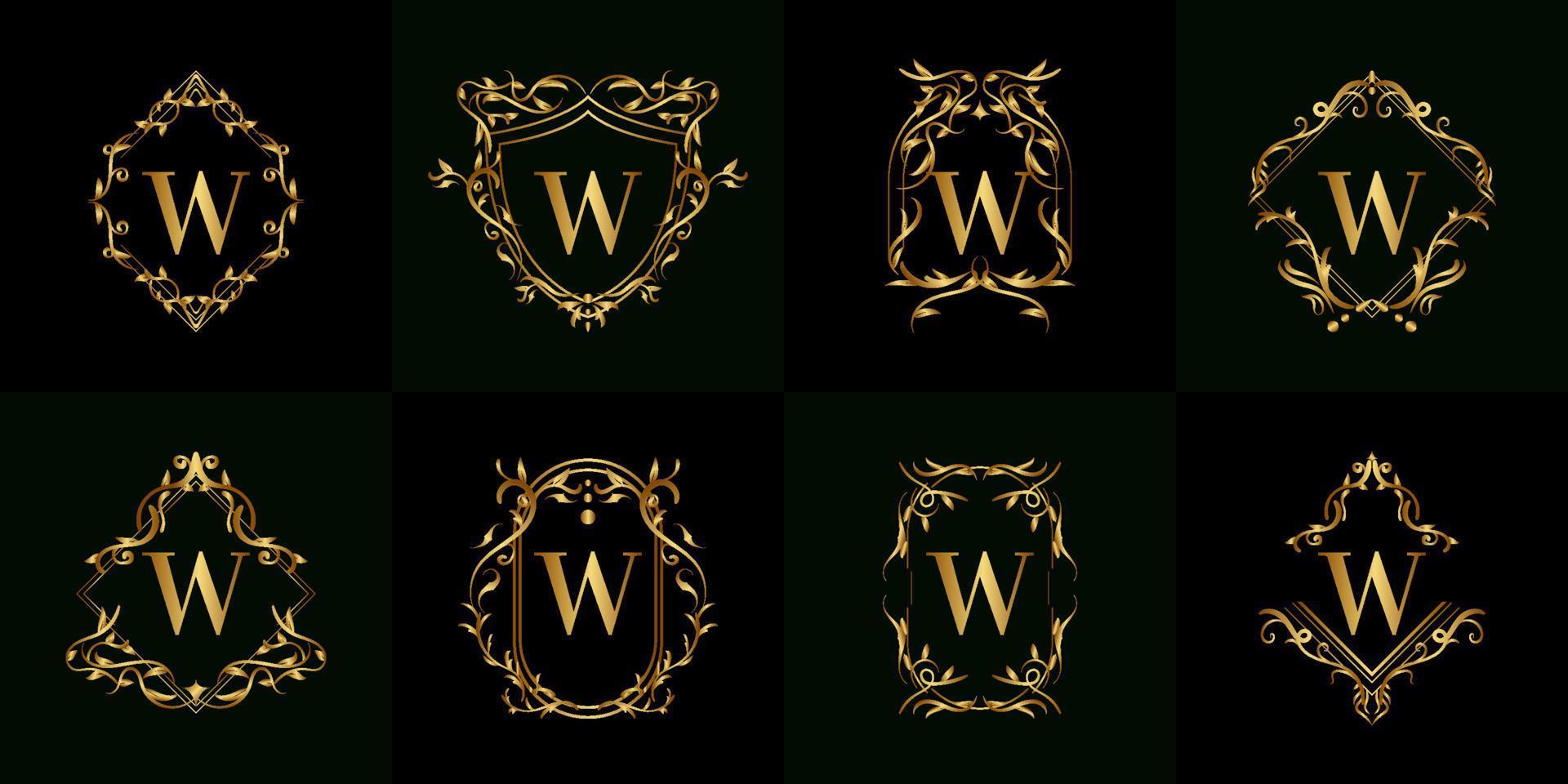 Collection of Logo initial W with luxury ornament or flower frame vector